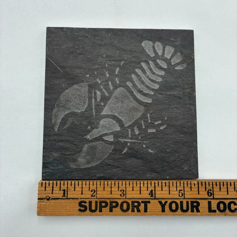 Natural Slate Etched Lobster Coaster Trivet Nautical Coastal Decor 5.5in Square